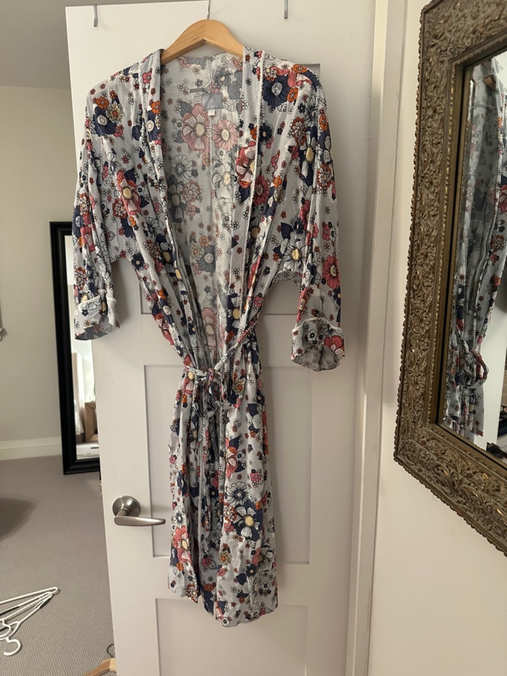 Floral Lightweight Kimono Robe - Blue with Multicolor Floral Print